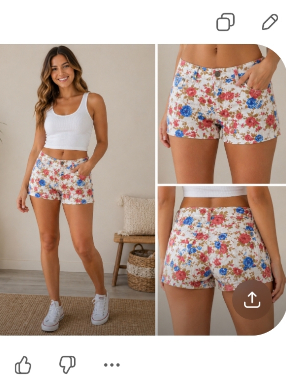QQMY Floral Shorts Red Blue White Size 11/12 High Rise Summer 5 Pocket